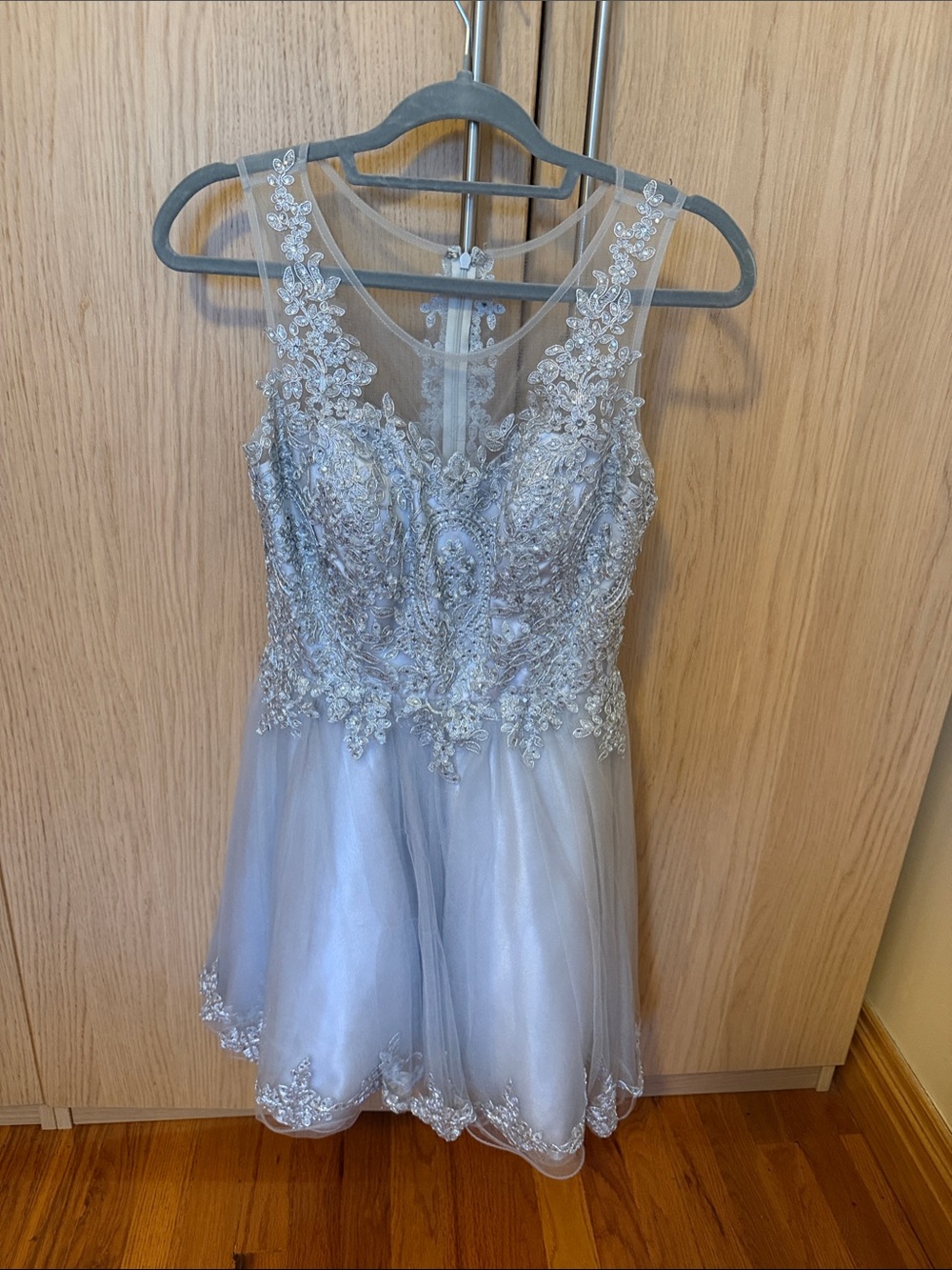 Girls Silver Embroidered Tulle Party Dress
